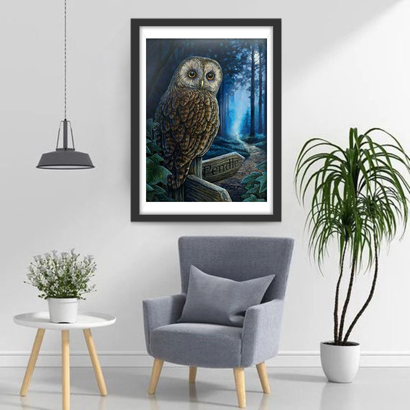 Uil in het Bos onder de Maan Diamond Painting