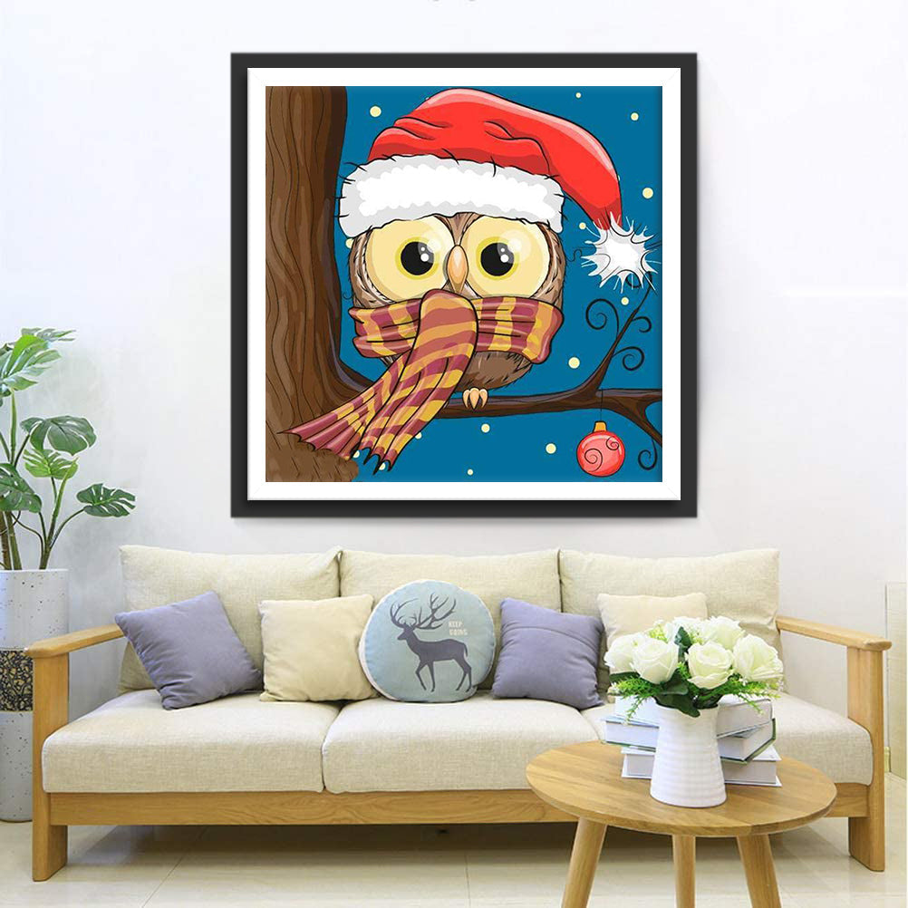 Uil in Kerstkleding op de Tak Diamond Painting