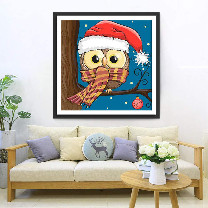 Uil in Kerstkleding op de Tak Diamond Painting