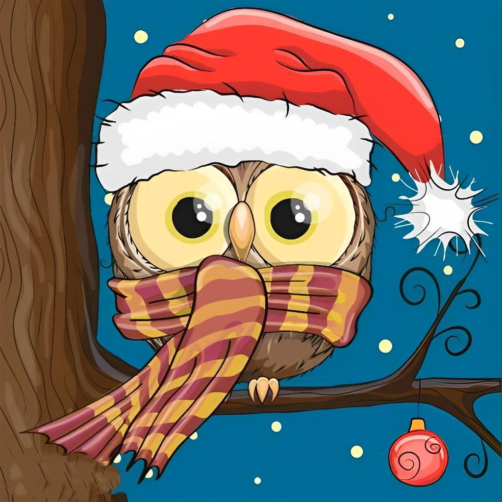 Uil in Kerstkleding op de Tak Diamond Painting