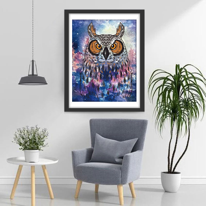 Uil met Blauw en Roze Lichaam Diamond Painting