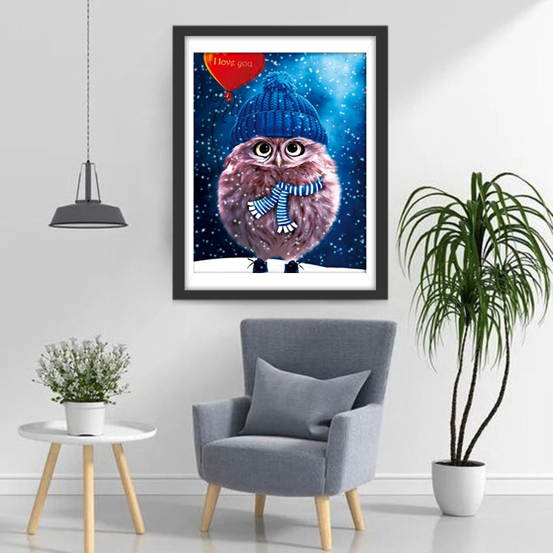 Uil met een Bekentenisballon in de Winter Diamond Painting