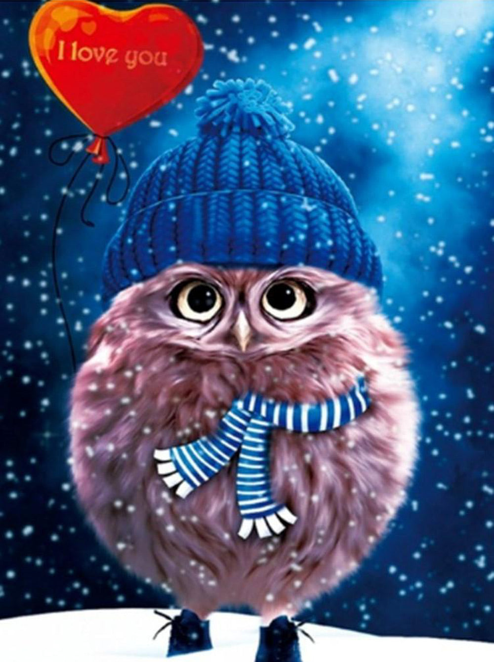Uil met een Bekentenisballon in de Winter Diamond Painting
