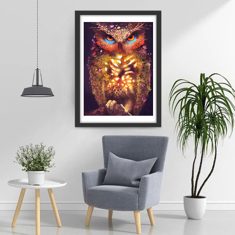 Uil met Gloeiende Borst Diamond Painting