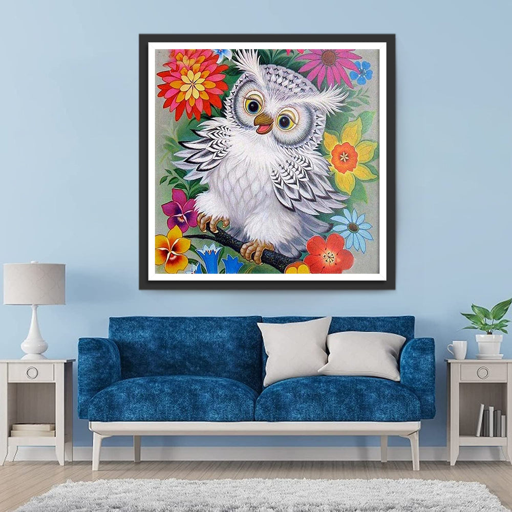 Uil omringd door Bloemen Diamond Painting