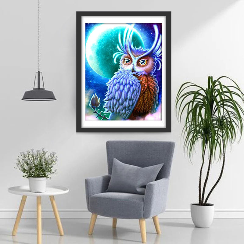 Uil onder de Groene Maan Diamond Painting