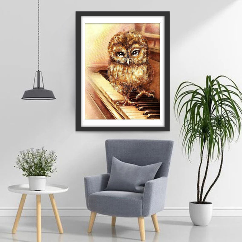 Uil op de Piano Diamond Painting