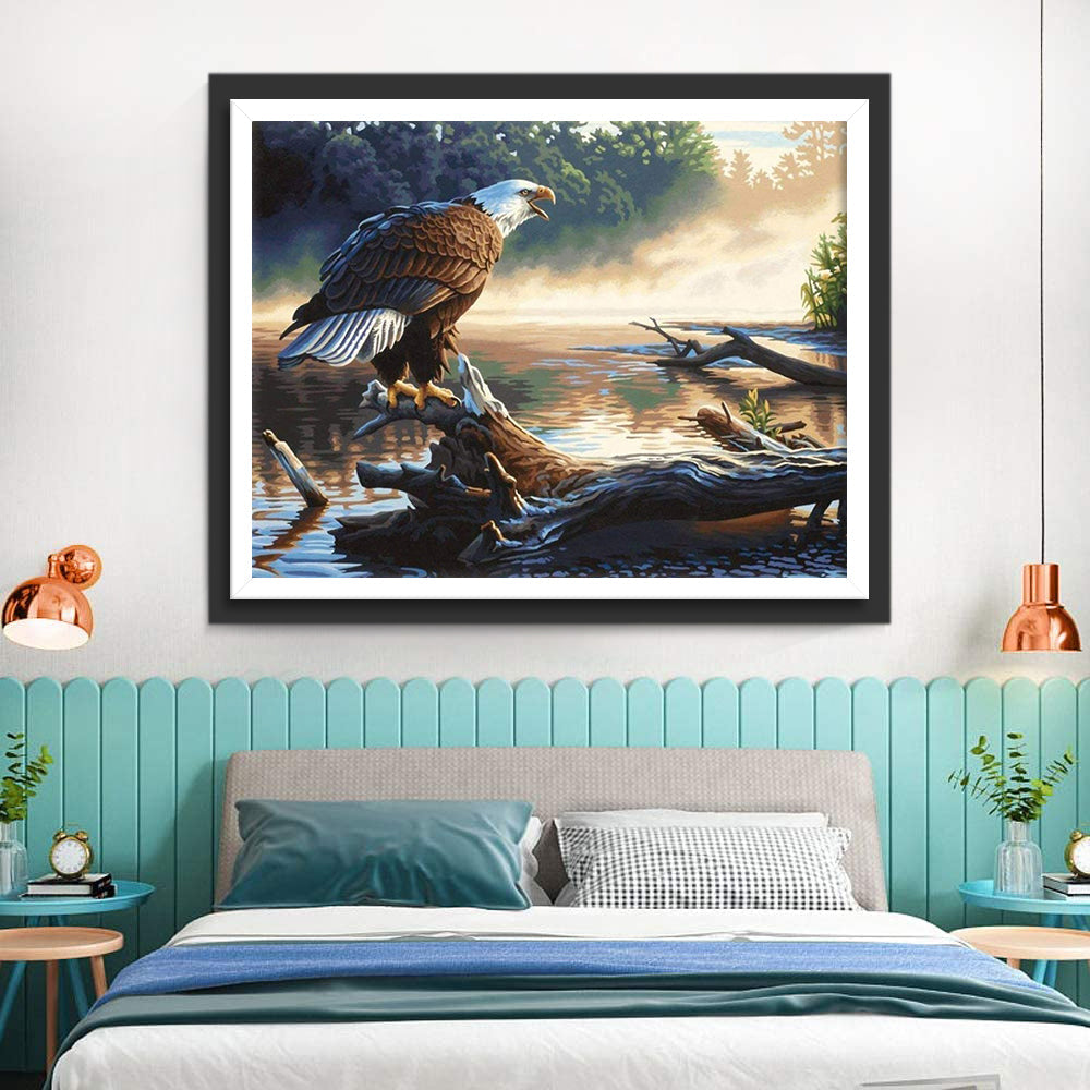 Uil op een Tak bij de Rivier Diamond Painting