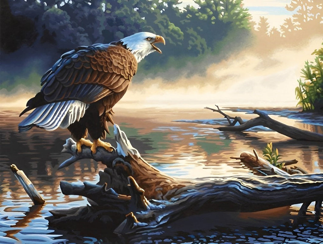 Uil op een Tak bij de Rivier Diamond Painting