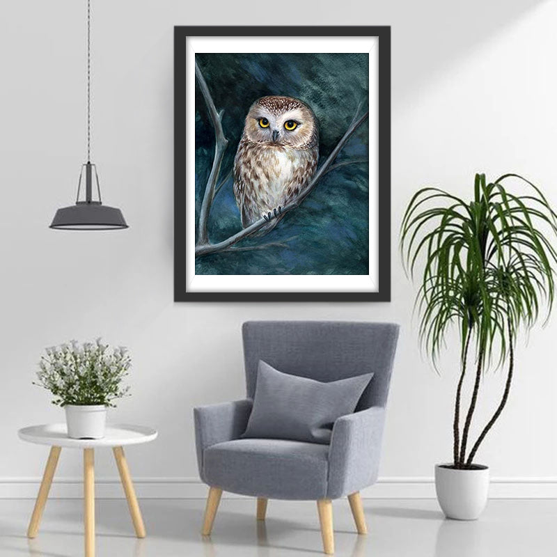 Uil op een Tak Diamond Painting