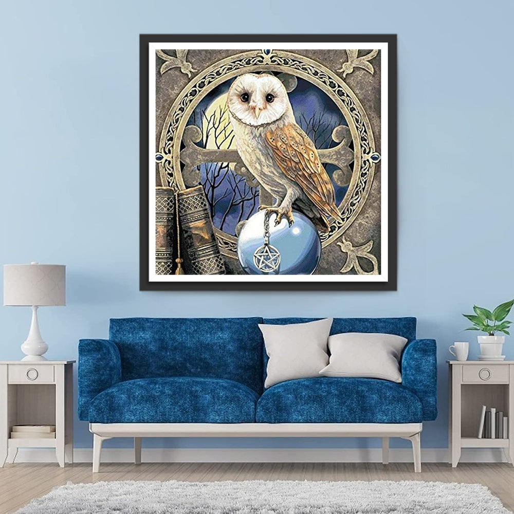 Uil op Glazen Kralen Diamond Painting