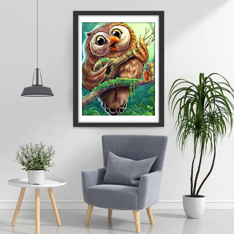 Uil Speelt Gitaar met de Tak Diamond Painting