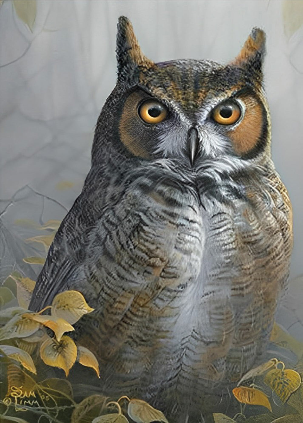 Uil Staat in de Bladeren Diamond Painting