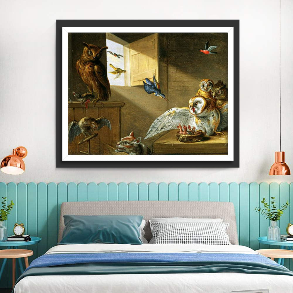 Uilen en Vogels in Huis Diamond Painting