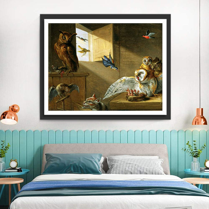 Uilen en Vogels in Huis Diamond Painting