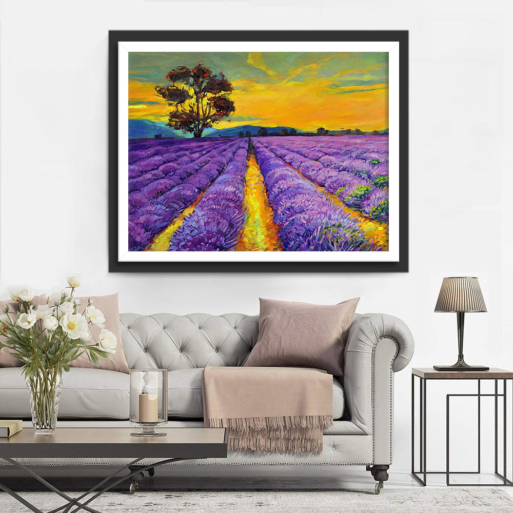 Uitgestrekte Laventelvelden onder Zon Diamond Painting