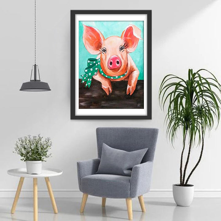 Varken met Groene Gestippelde zijden Sjaal Diamond Painting