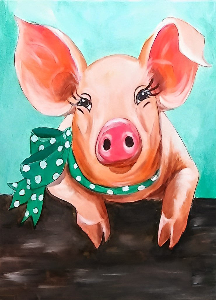 Varken met Groene Gestippelde zijden Sjaal Diamond Painting