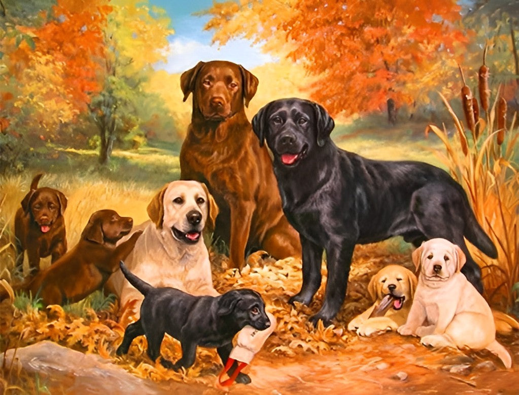 Veel Honden in het Herfstbos Diamond Painting