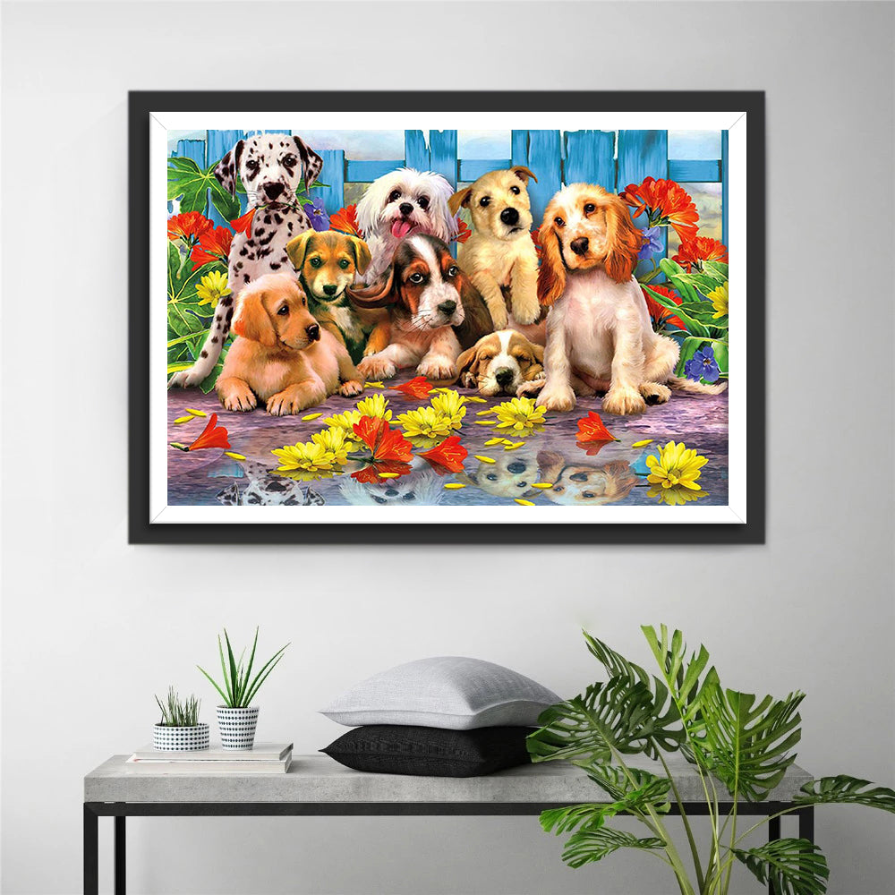 Veel Honden voor het Hek Diamond Painting