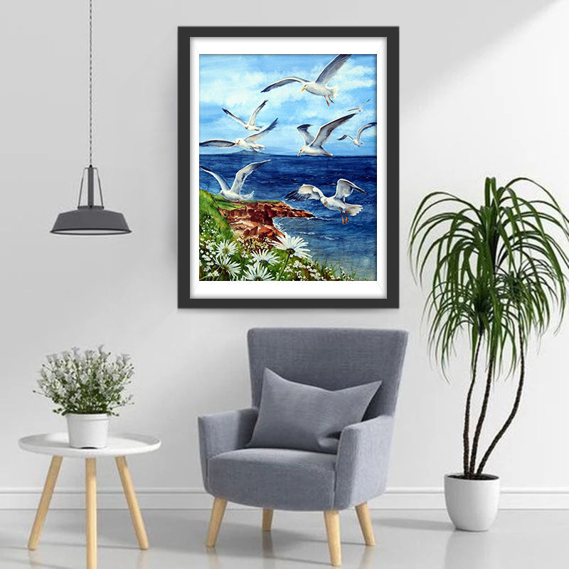 Veel Meeuwen op Zee Diamond Painting