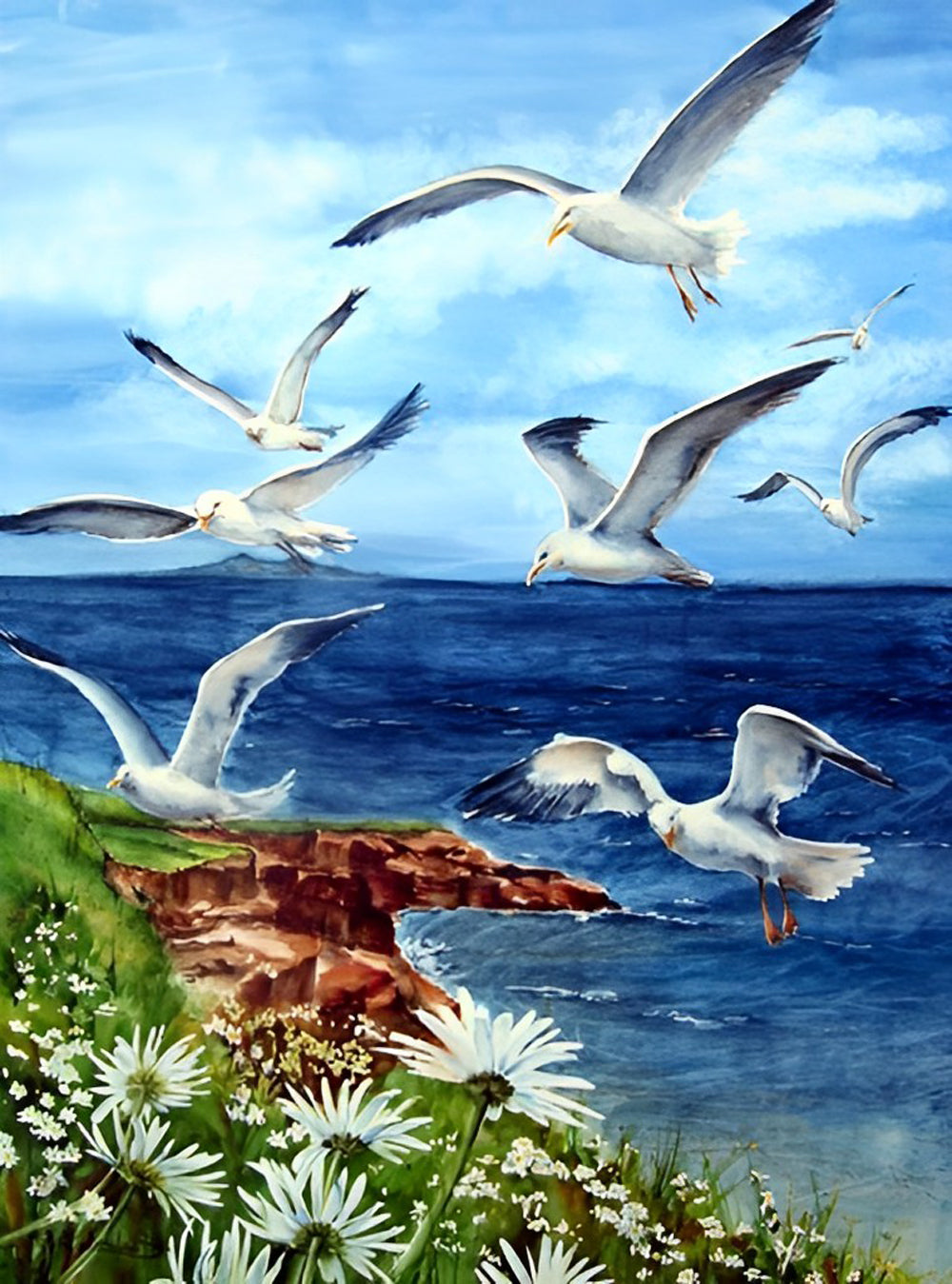 Veel Meeuwen op Zee Diamond Painting