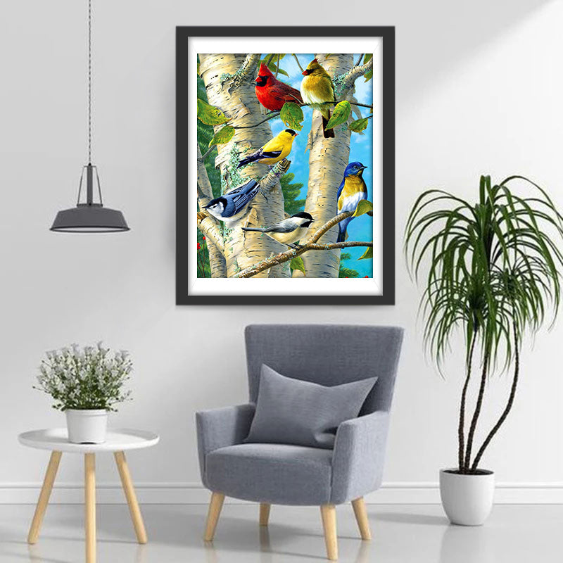 Veel Vogels in de Bomen Diamond Painting