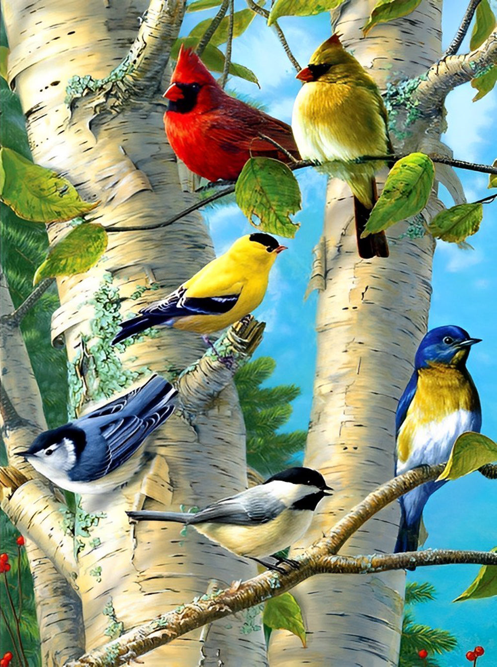 Veel Vogels in de Bomen Diamond Painting