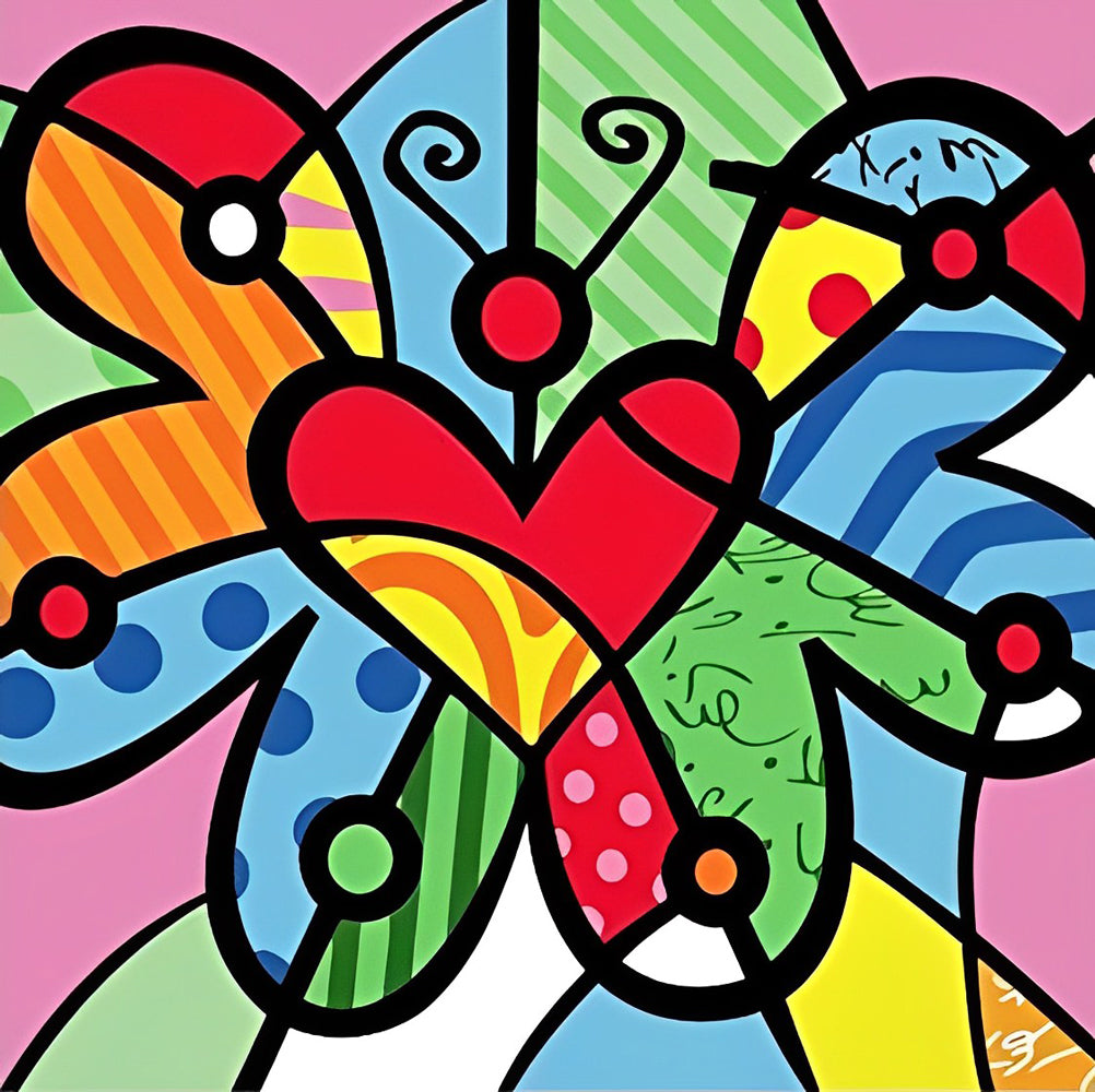 Veelkleurig Vormenspel van Hart en Vlinder Diamond Painting
