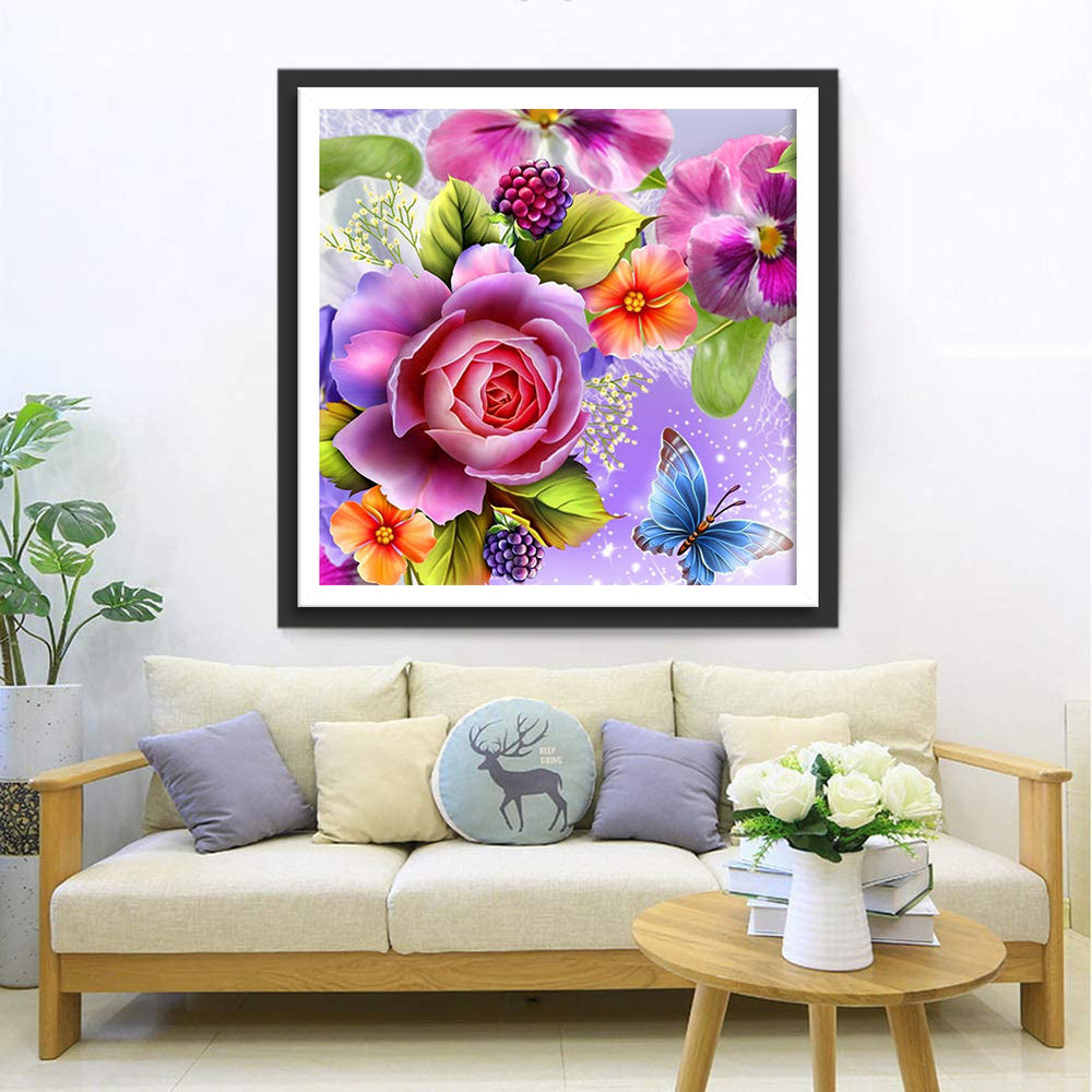 Veelkleurige Bloemen, Fruit en Vlinders Diamond Painting