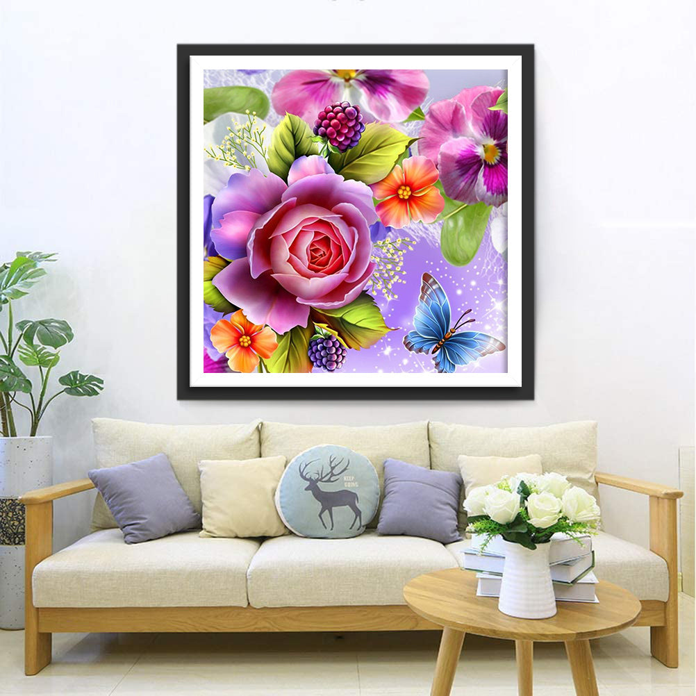 Veelkleurige Bloemen, Fruit en Vlinders Diamond Painting