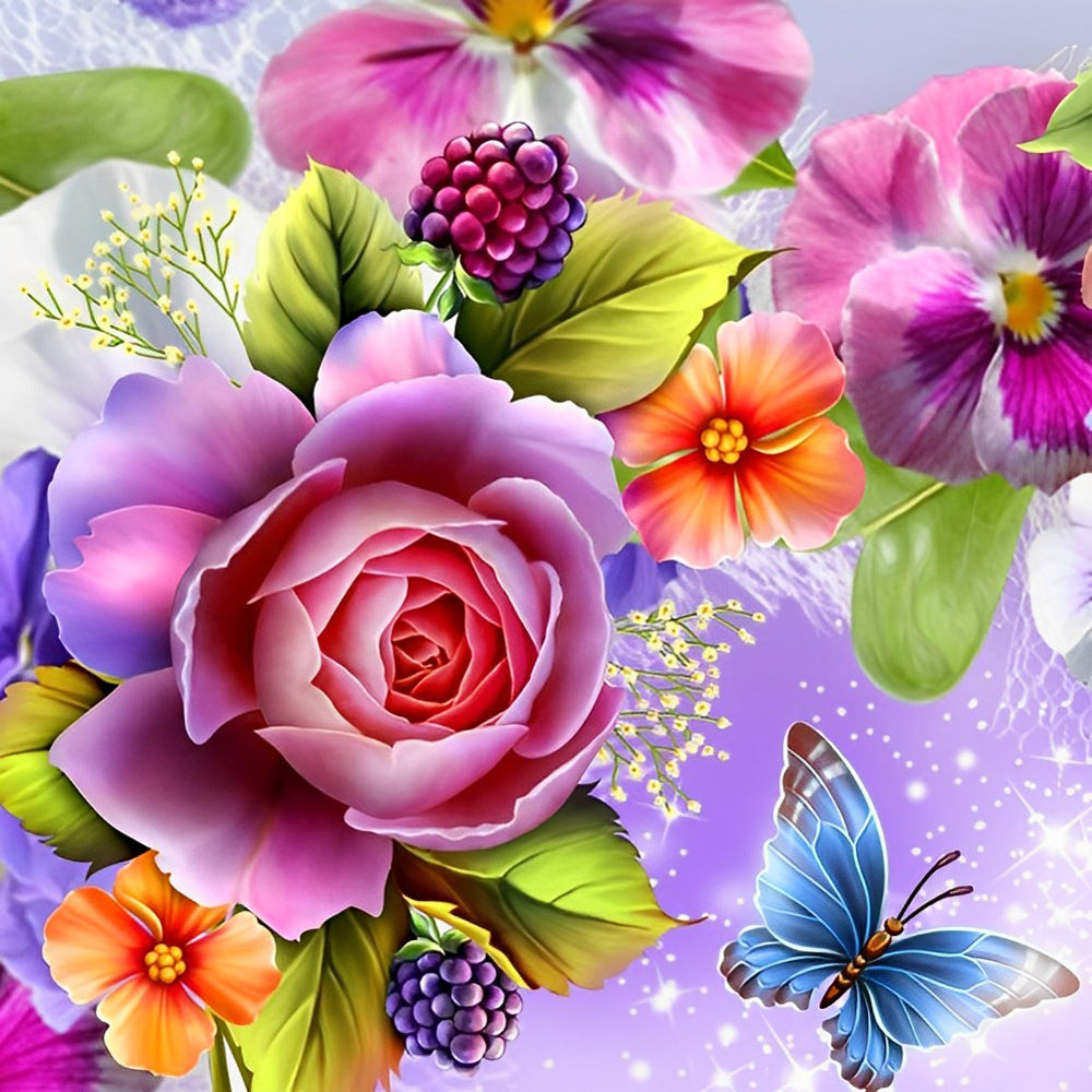 Veelkleurige Bloemen, Fruit en Vlinders Diamond Painting