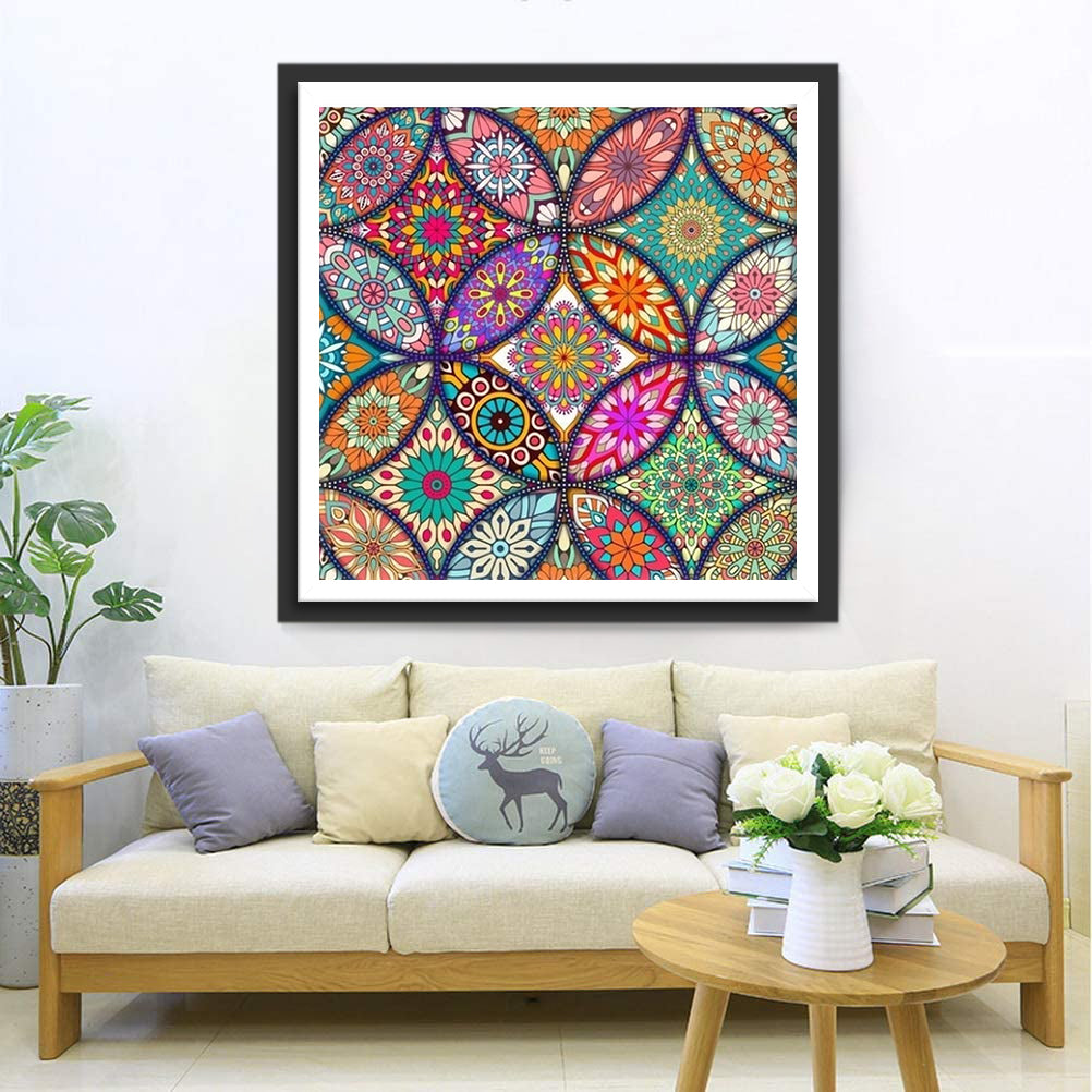 Veelkleurige Mandala-achtige Vormen Diamond Painting