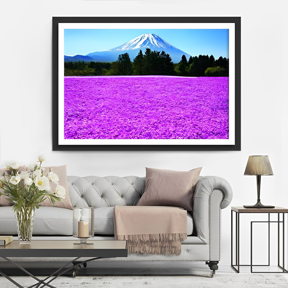 Verbluffend Fuji-gebergte met Paarse Bloemenweide Diamond Painting