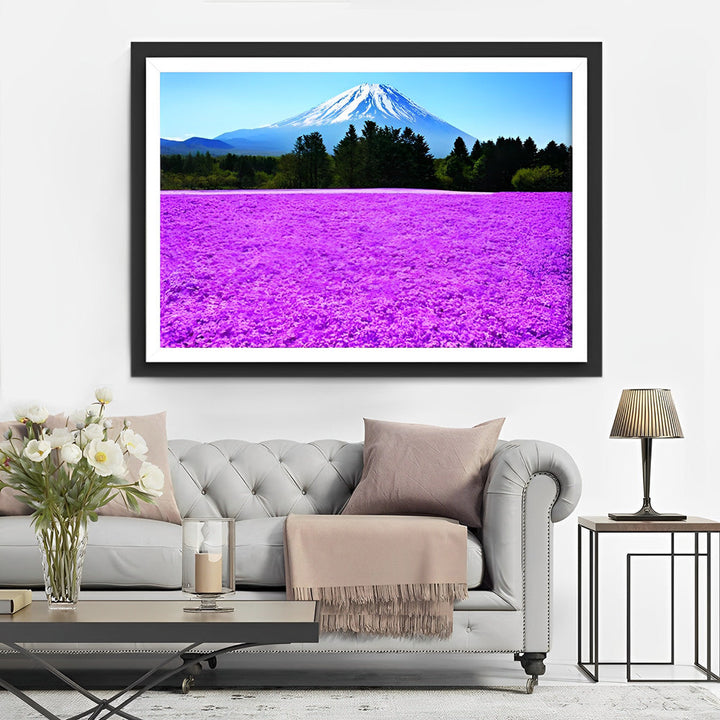 Verbluffend Fuji-gebergte met Paarse Bloemenweide Diamond Painting