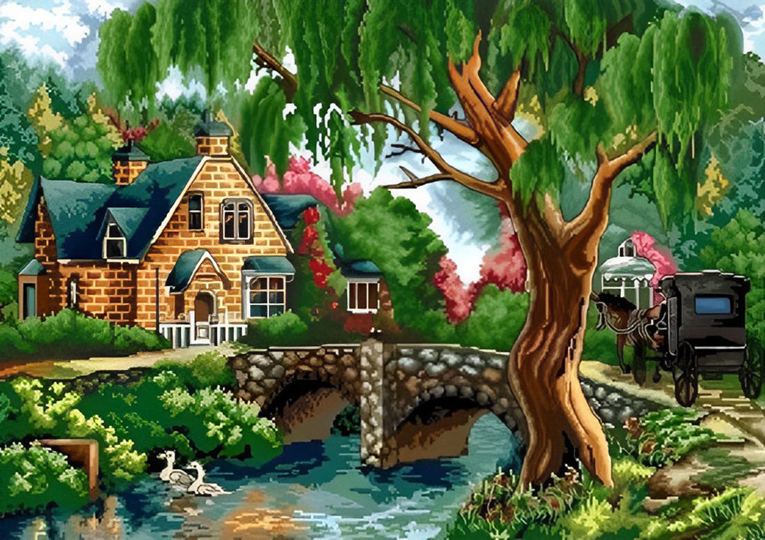 Verborgen Villa tussen Bomen Diamond Painting