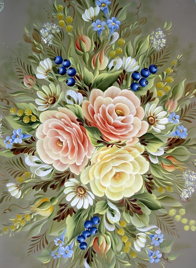 Verfijnde Bloemencompositie Diamond Painting