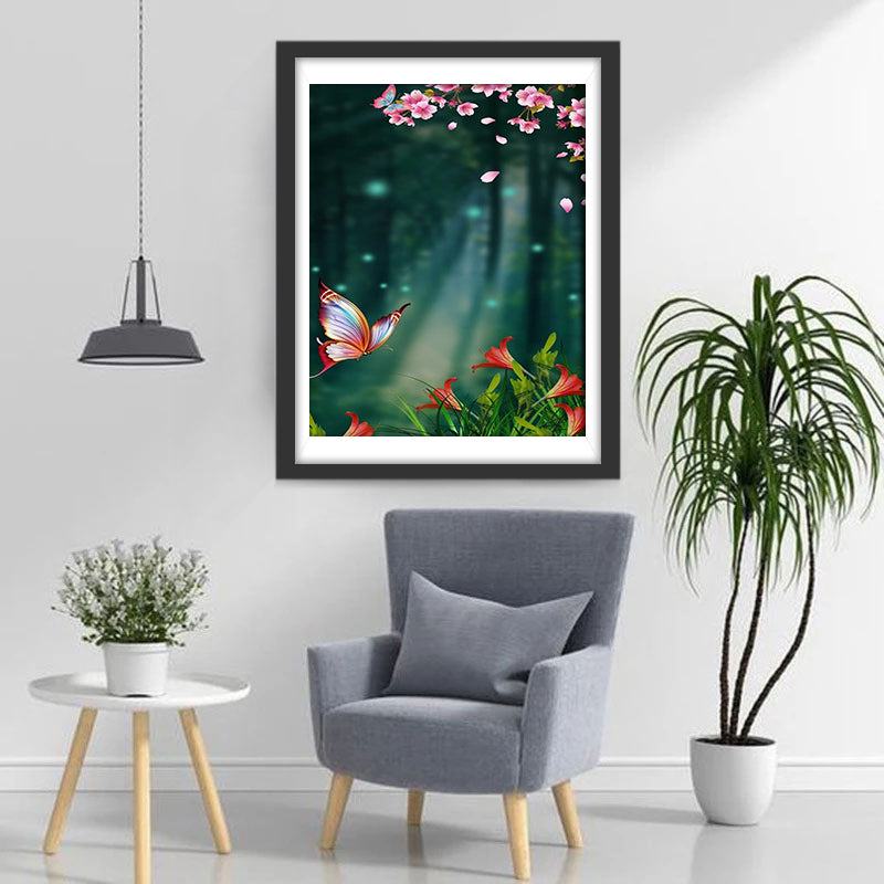 Verfrissende Bosbloemen met Vlindergezel Diamond Painting
