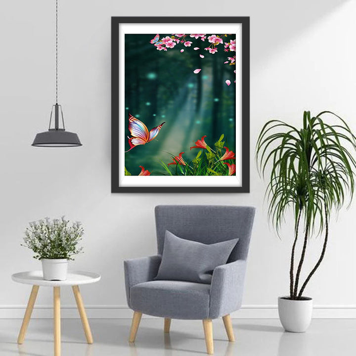 Verfrissende Bosbloemen met Vlindergezel Diamond Painting