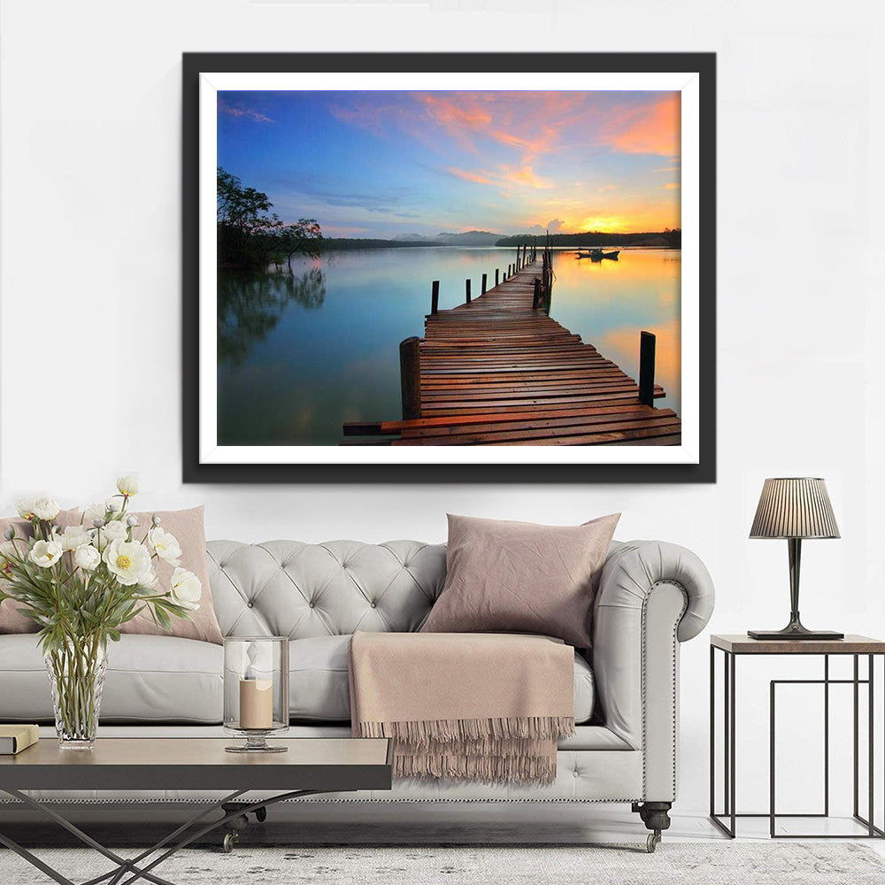 Verlate Houten Steiger en de Rustige Zonsondergang Diamond Painting