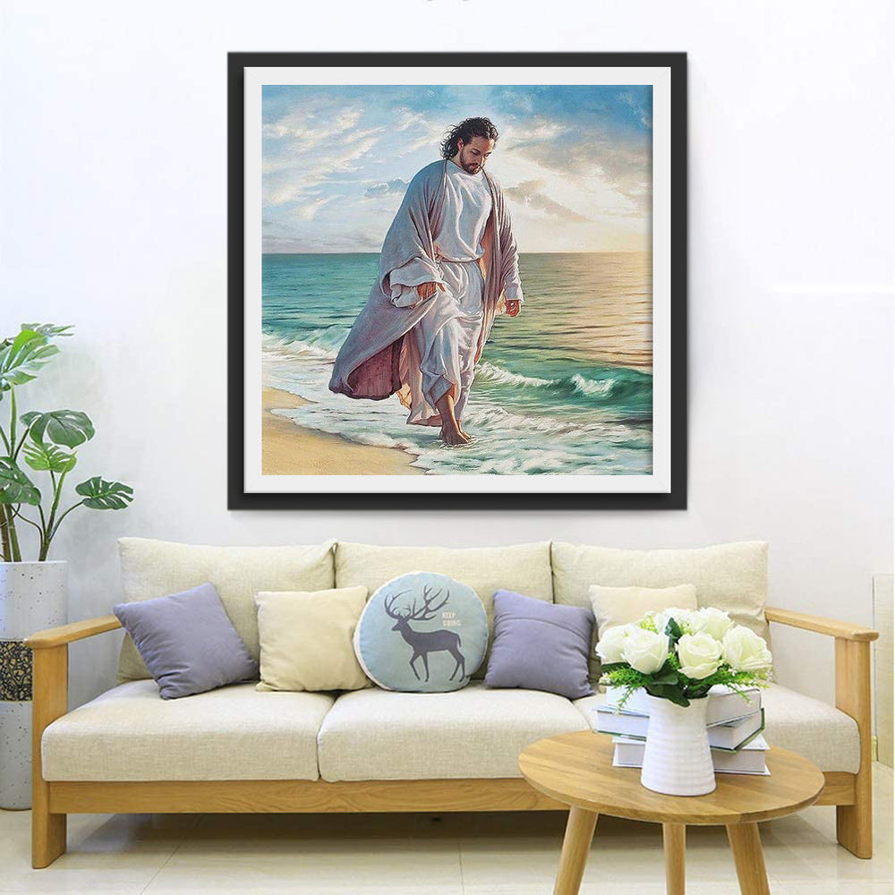 Verlichte Figuur Wandelend aan de Zee Diamond Painting