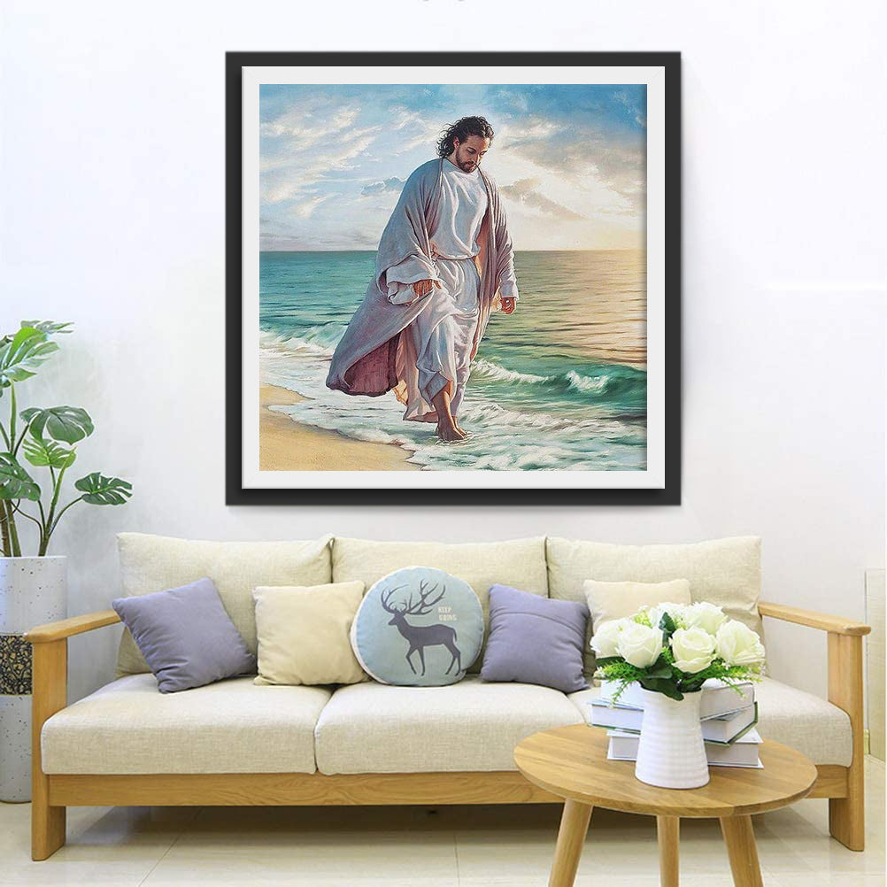Verlichte Figuur Wandelend aan de Zee Diamond Painting