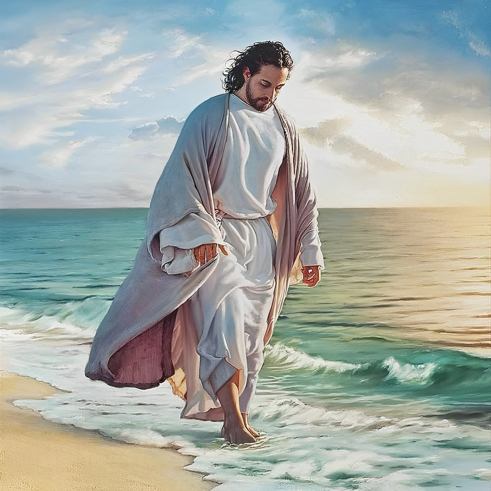 Verlichte Figuur Wandelend aan de Zee Diamond Painting