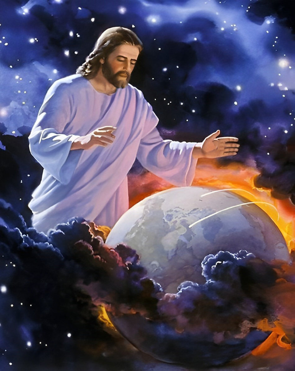 Verlichte Jezus en de Aarde in Kosmos Diamond Painting