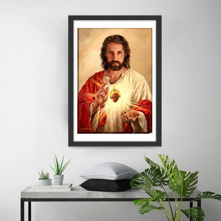 Verlichte Jezus en Het Stralende Hart Diamond Painting