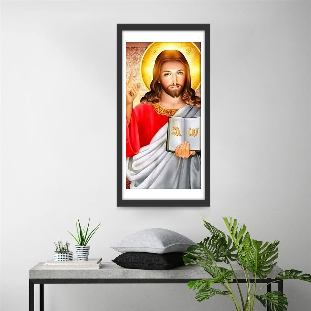 Verlichte Jezus met Bijbel Diamond Painting