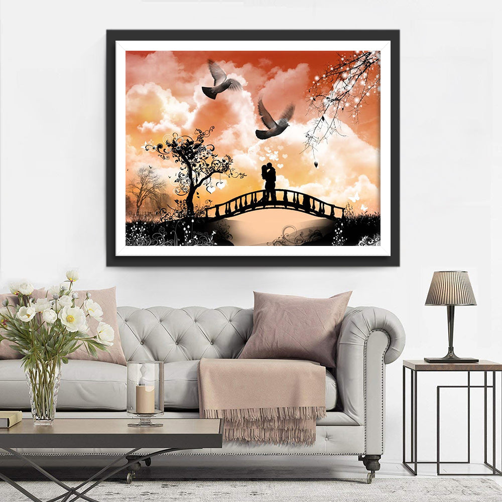 Verliefde Zielen op het Brugje in de Avondgloed Diamond Painting