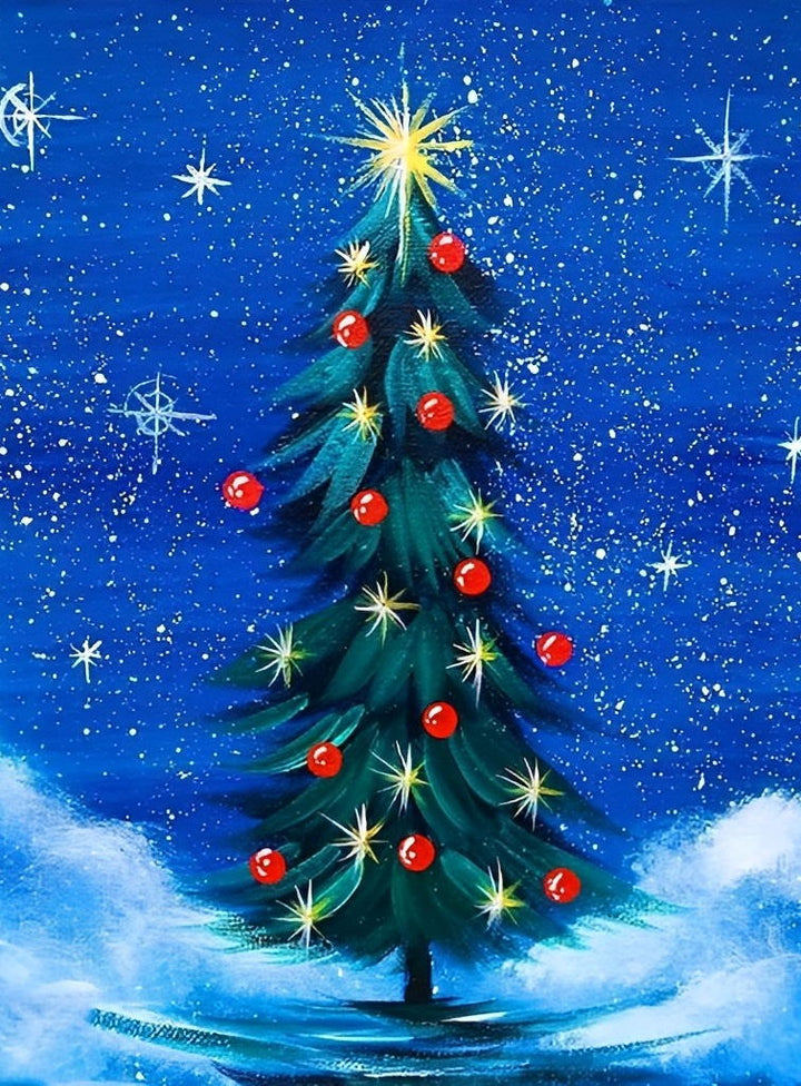 Versierde Kerstboom in de Sneeuw Diamond Painting
