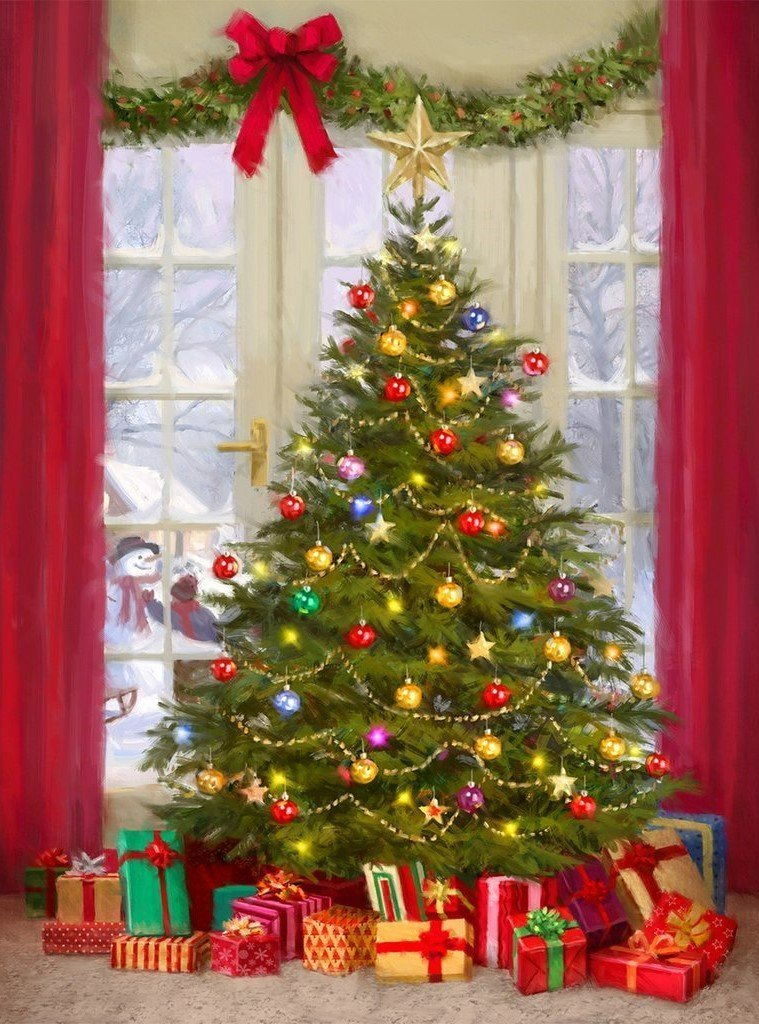 Versierde Kerstboom met Geschenken Diamond Painting