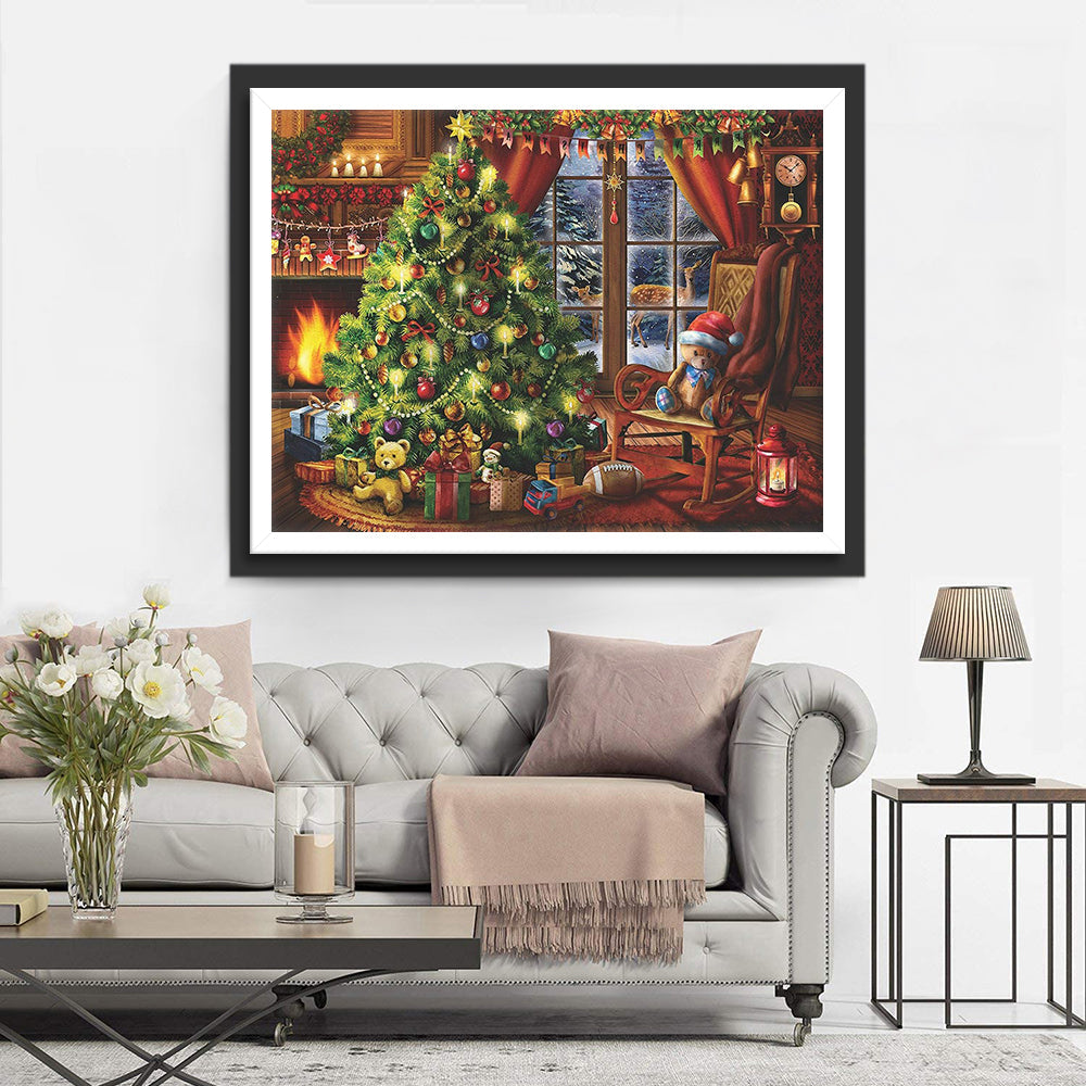 Versierde Kerstboom met Geschenken en Speelgoed Diamond Painting